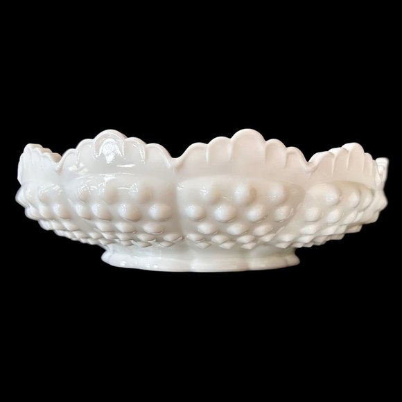 Fenton Other - Vintage Fenton Glass Ashtray MCM White Scalloped Chip and Dip Bowl Hobnail Vtg